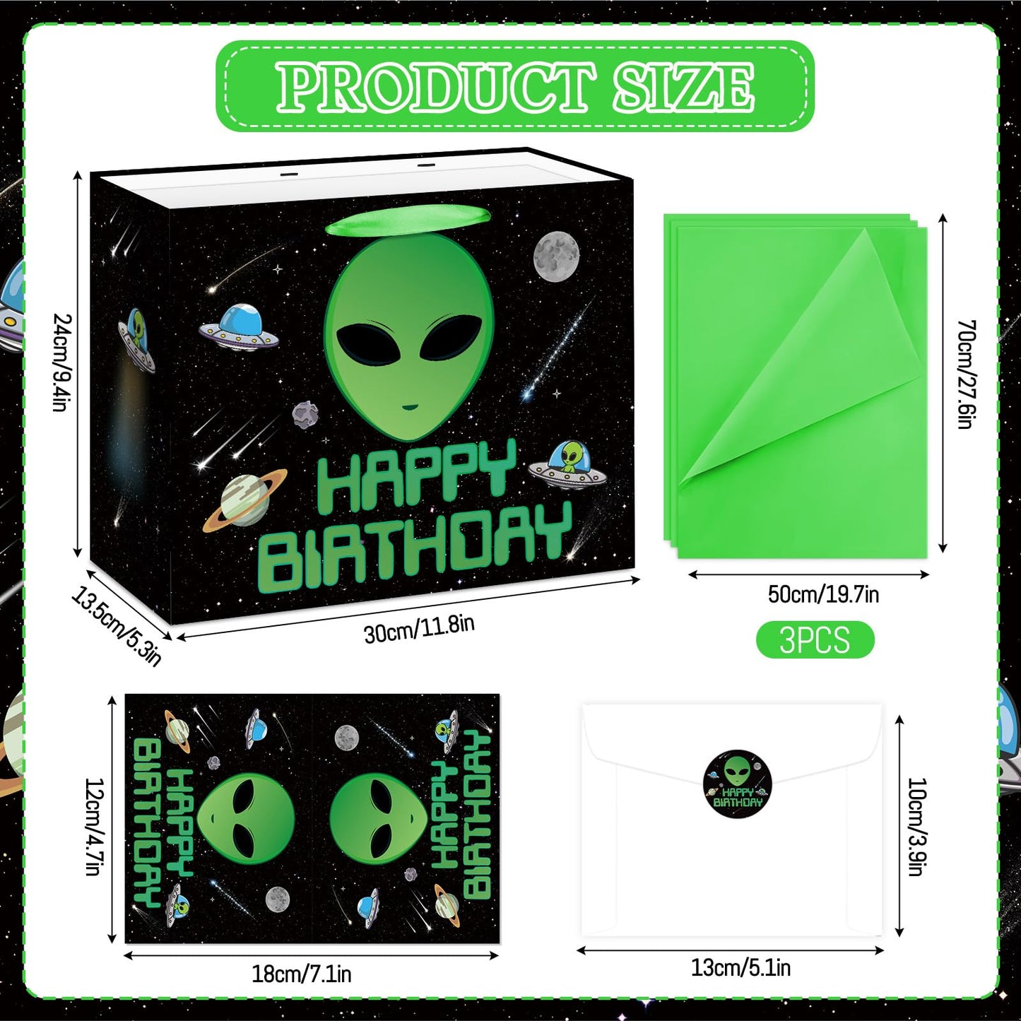 Allparty Alien Birthday Gift Bag Outer Space Gift Bag with Wrapping Paper Card Sticker Envelope UFO Theme Party Favors Decorations Gifts Presents for Alien Lovers Baby Shower Birthday