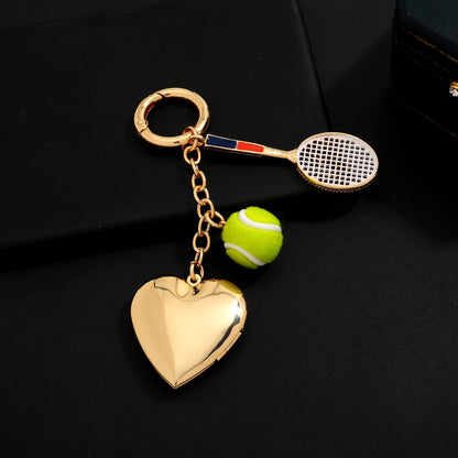 WOWORAMA Heart Bow Charm Keychain for Women Pearl Bow Tennis Bag Charm Ball Keyring Gold Heart Purse Charms for Handbags