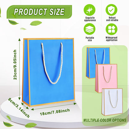 24Pack Medium Gift Bags with Handles,White Birthday Gift Bag 7,08'' x 3.14'' x 9.05',Welcome Bags Return Gifts with Golden Edge Design,Thank you Gifts Bag for Christmas Vacation Wedding Bridesmaid