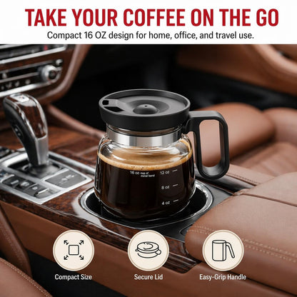 Coffee Pot Mug with Lid, 16oz Glass Mini Coffee Pot Cup, Heat-Resistant Clear Travel Mug, Spill-Resistant Novelty Coffee cup for Office Desk & Coffee Lovers gift