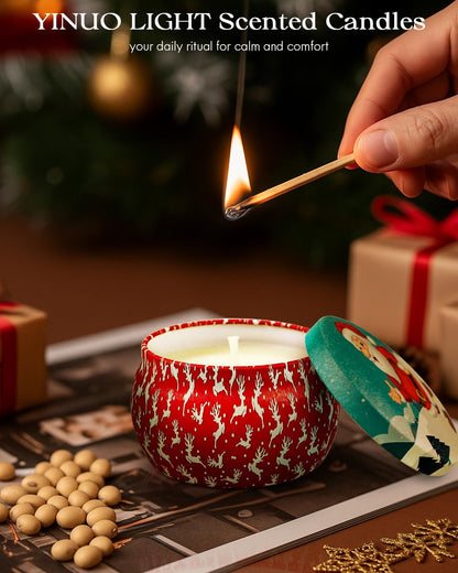 Christmas Candle Gift Set for Women, 4 Pack Long Lasting Soy Wax Candles with Lavender, Cookie, Fir & Cinnamon Apple Scents, Aromatherapy Candles for Home, Perfect Holiday Gifts
