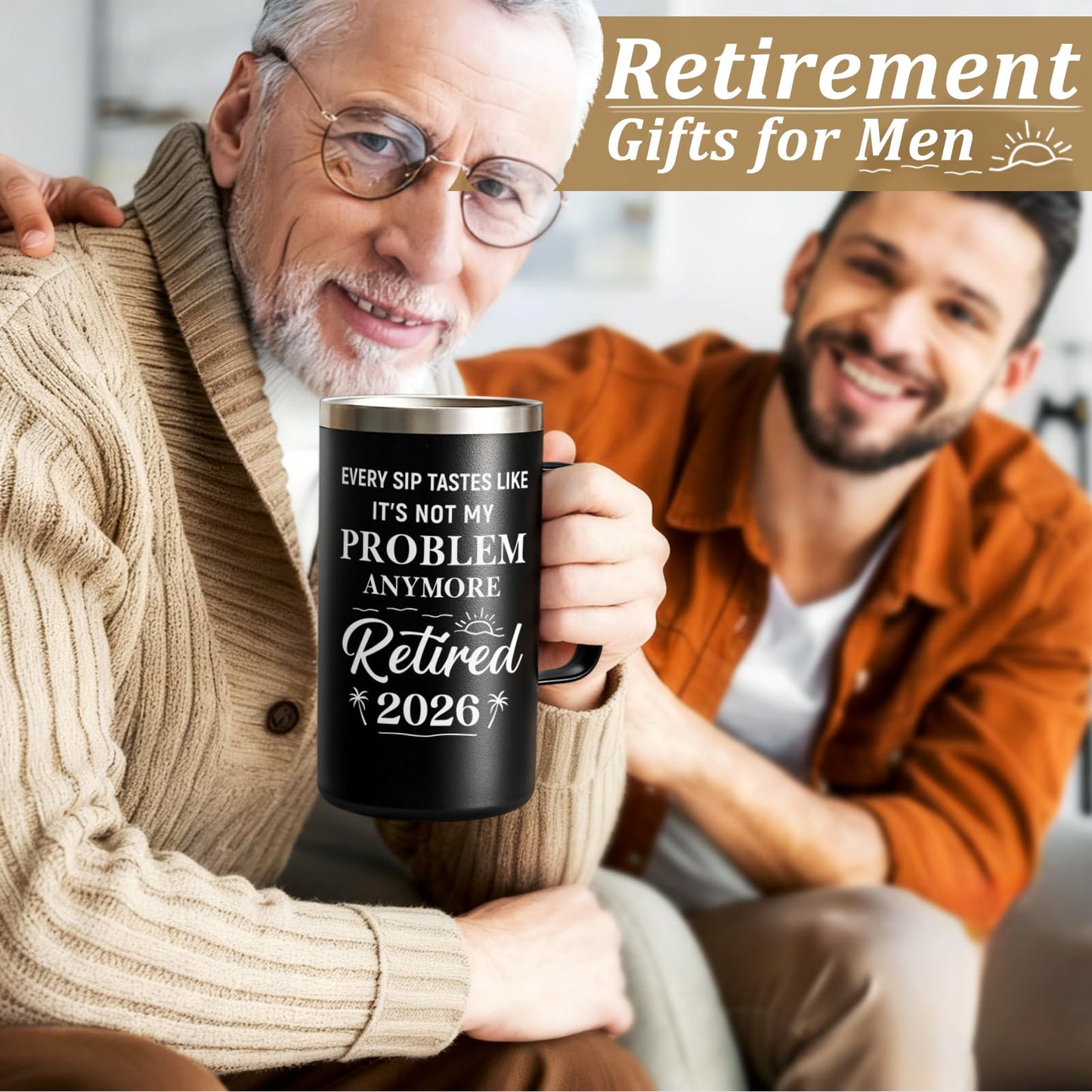 Qtencas Retirement Gifts for Men, Every Sip Tastes Like It's Not My Problem Anymore 20oz Insulated Coffee Mug, Goodbye Gift, Farewell Gifts for Men Friends Coworkers Dad Grandpa