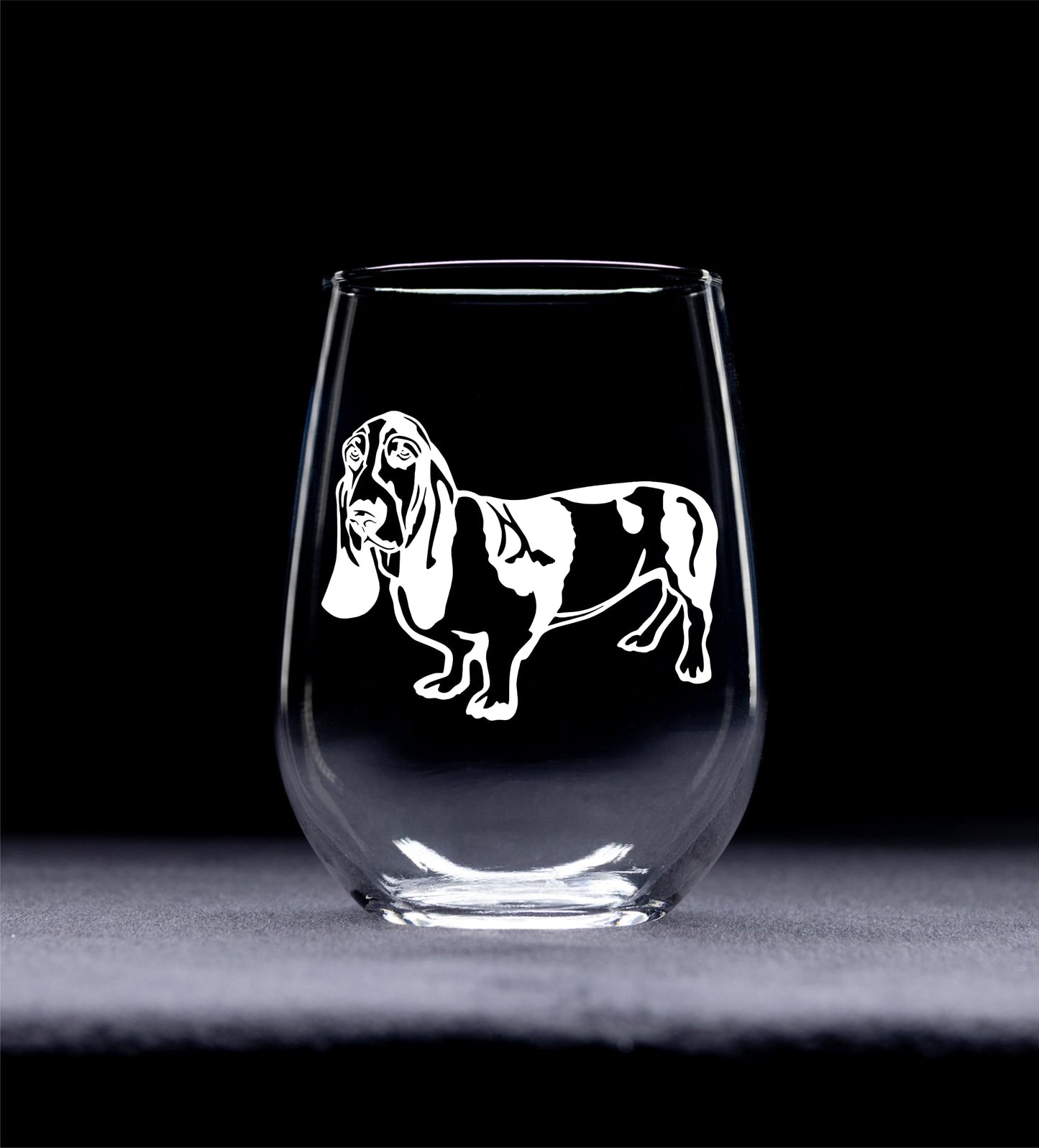 C M Basset Hound Dog Themed Stemless Wine Glass 17 oz. - 1 Piece - Basset Hound Gift for Men and Women (Style B2)