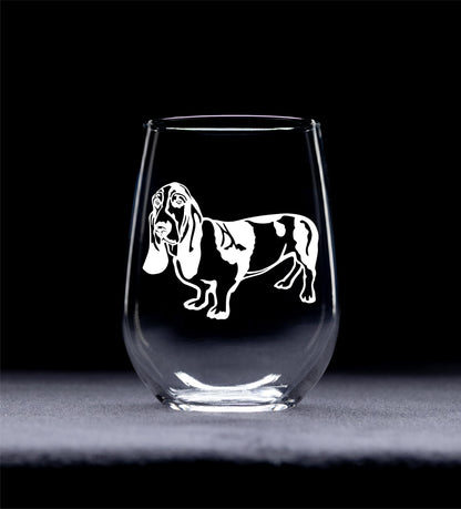 C M Basset Hound Dog Themed Stemless Wine Glass 17 oz. - 1 Piece - Basset Hound Gift for Men and Women (Style B2)