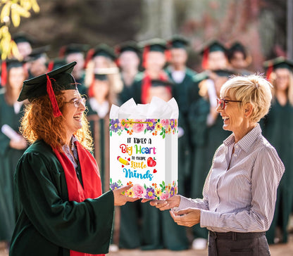 WhatSign Teacher Appreciation Gift Bags - 11.5" Teacher Retirement Gift Bag with Handle Thank You Teachers End of Year Teachers Gifts Wrap Bags with Tissue Paper