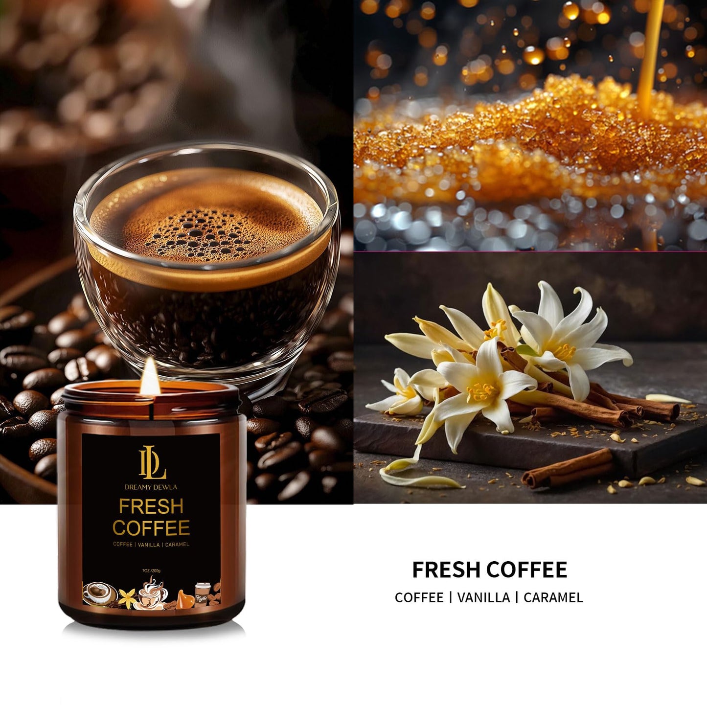 Fresh Coffee Candles, Coffee Scented Candle, Natural Soy Candles for Home Scented, Long Lasting with 50 Hour Burn Time, Gifts for Men Women