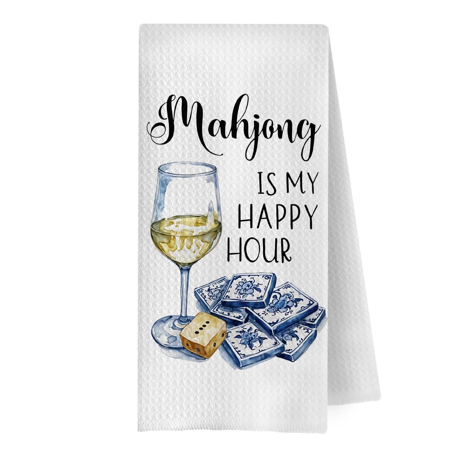 Mahjong Gifts Kitchen Decor - Mah Jong Wine Decorative Waffle Weave Dish Towels for Kitchen, Mah Jong Tea Hand Towels, Wine Gifts for Women, 16x24 Inch