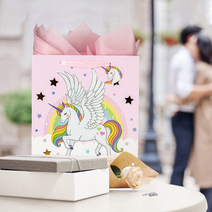 Laidans 13" Large Unicorns Gift Bag for Girls and Kids Birthday Baby Shower with Tissue Paper 1-Pack