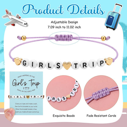 6 Pcs Girls Trip Bracelet Girls Weekend Gifts Favors Beaded Heart Bracelets with Cards Friendship Favors for Female Lady Friends Sisters Bestie Bachelorette Party