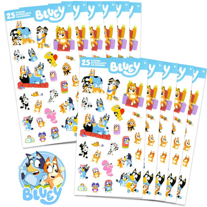 Bluey Party Favors for Boys & Girls Bundle ~ 12 Pack Bluey Sticker Sheets for Kids Birthday Party Goodie Bags | Party Supplies