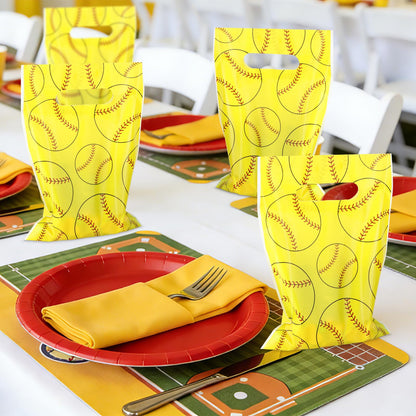 Hxezoc 50 Pieces Softball Gift Bags Plastic Softball Bags Practical Gift Bags Sport Party Favors for Softball Theme Birthday Party Decoration Supplies