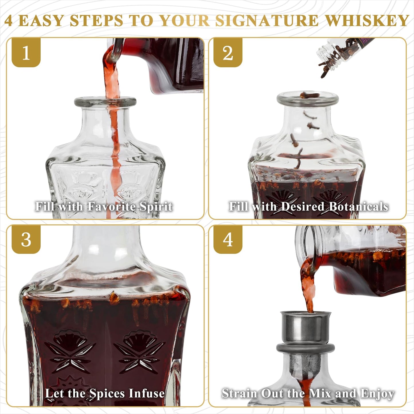 Whiskey Infusion Kit, DIY Alcohol Making Kit for Infusing Bourbon, Rye, Gin, Vodka, Tequila, Rum with Custom Botanicals, Perfect Alcohol Infusion Kits Whiskey Gifts for Men, Dad, Husband