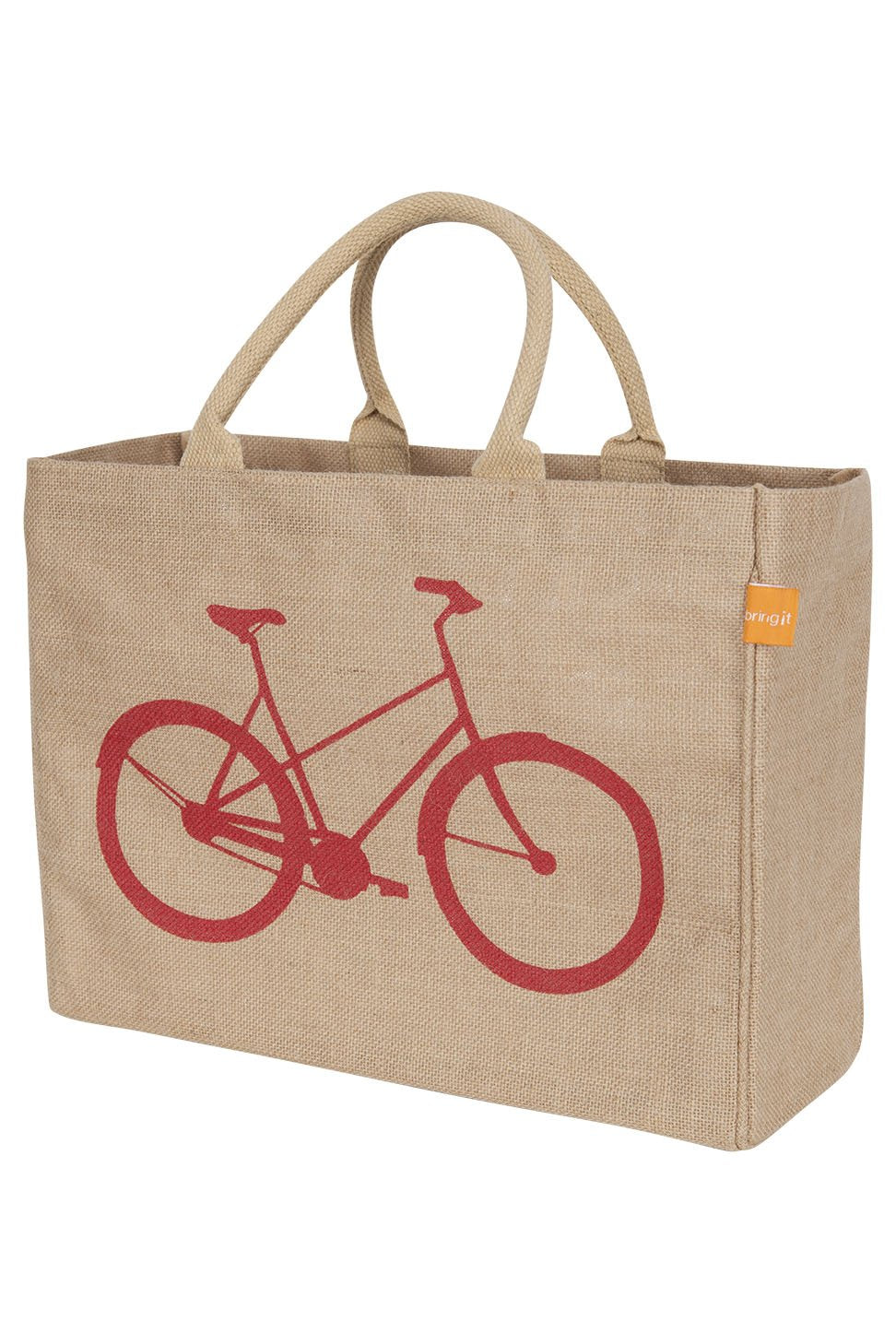 KAF Home Jute Market Tote Bag with Bicycle Print, Durable Handle, Reinforced Bottom and Interior Zipper Pocket, Generous capacity, 12.5" tall x 17" wide x 7" deep