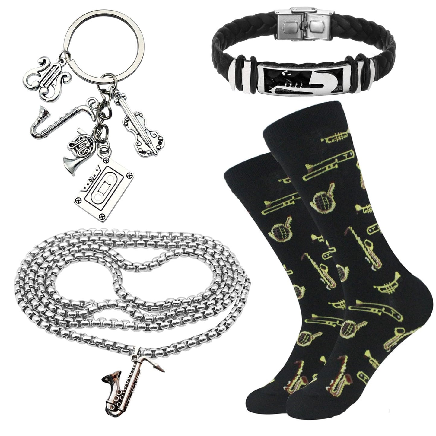 Saxophone Gifts for Men, 4pcs Gift Set for Saxophone Lovers, Music Present Gifts Set With Funny Novelty Socks