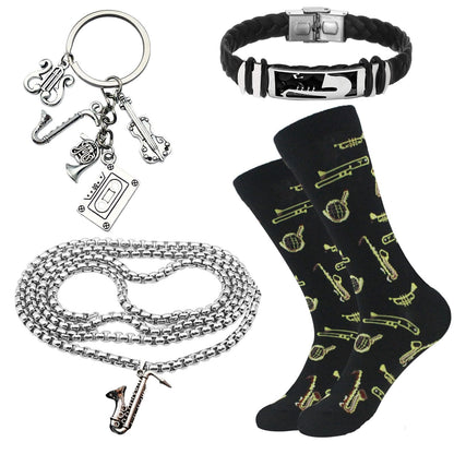 Saxophone Gifts for Men, 4pcs Gift Set for Saxophone Lovers, Music Present Gifts Set With Funny Novelty Socks