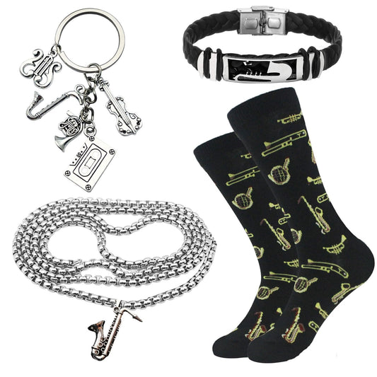 Saxophone Gifts for Men, 4pcs Gift Set for Saxophone Lovers, Music Present Gifts Set With Funny Novelty Socks