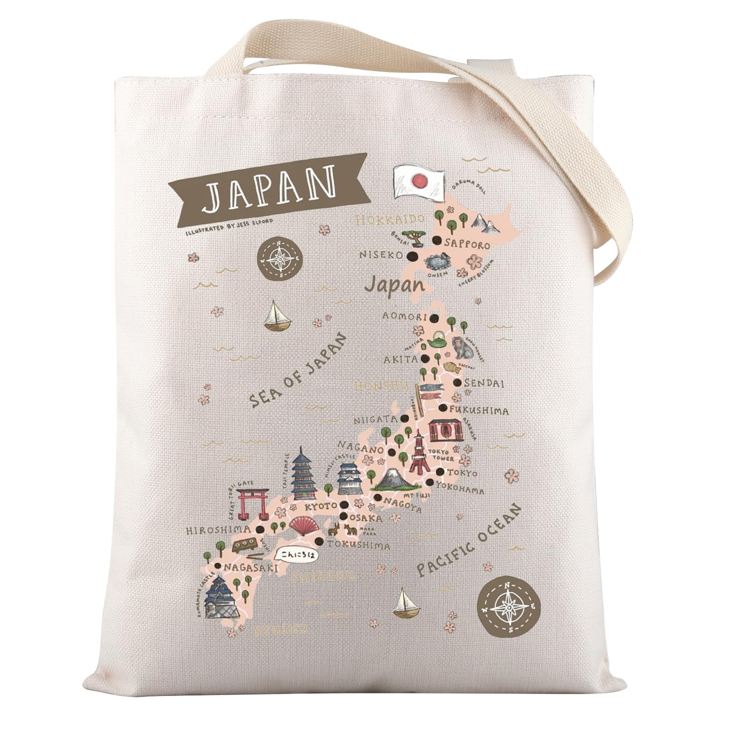 VAMSII Japanese Landmarks & Animals Lover Tote Bag - Tokyo Souvenir