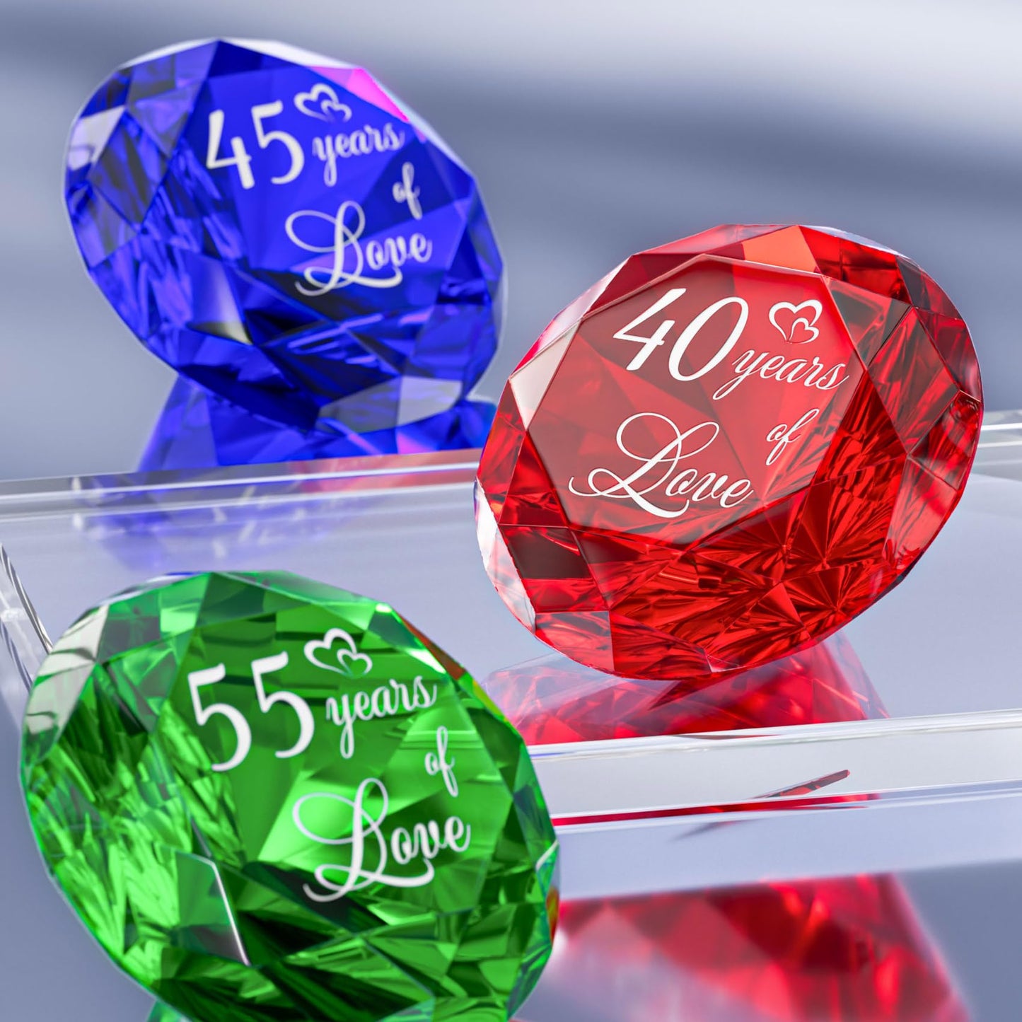 YWHL Happy 40th Wedding Anniversary Romantic Gifts for Wife Husband, Ruby Wedding Gift for Her, 40 Years of Love Present for Couple, Red K9 Crystal Diamond Decoration