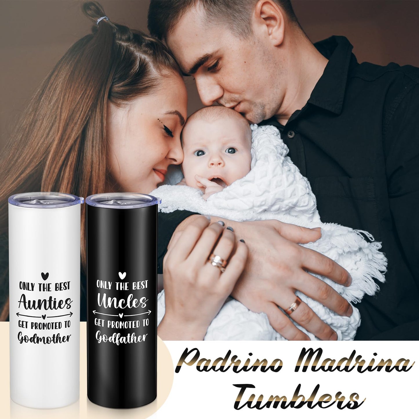 Sieral 9 Pcs Godparents Proposal Gift Will You Be My Godmother Godfather with Tumbler Keychain Card Pen Box Godchild Baptism Xmas Gift for Godparents Padrinos Madrina(Madrina, Padrino)