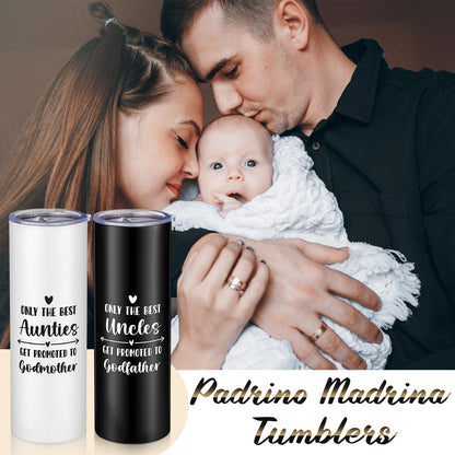 Sieral 9 Pcs Godparents Proposal Gift Will You Be My Godmother Godfather with Tumbler Keychain Card Pen Box Godchild Baptism Xmas Gift for Godparents Padrinos Madrina(Madrina, Padrino)