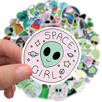 50 PCS Alien Sticker UFO Stickers for Teen, Vinyl Water Bottles Waterproof Sticker for Laptop Guitar Scrapbook Skateboard Stickers (Alien)