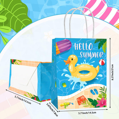 Hxezoc 12 Pieces Beach Party Gift Bags with Handle, Paper Treat Candy Bag Summer Pool Favor Bags for Hawaiian Theme Festival Luau Beach Party Decoration Supplies