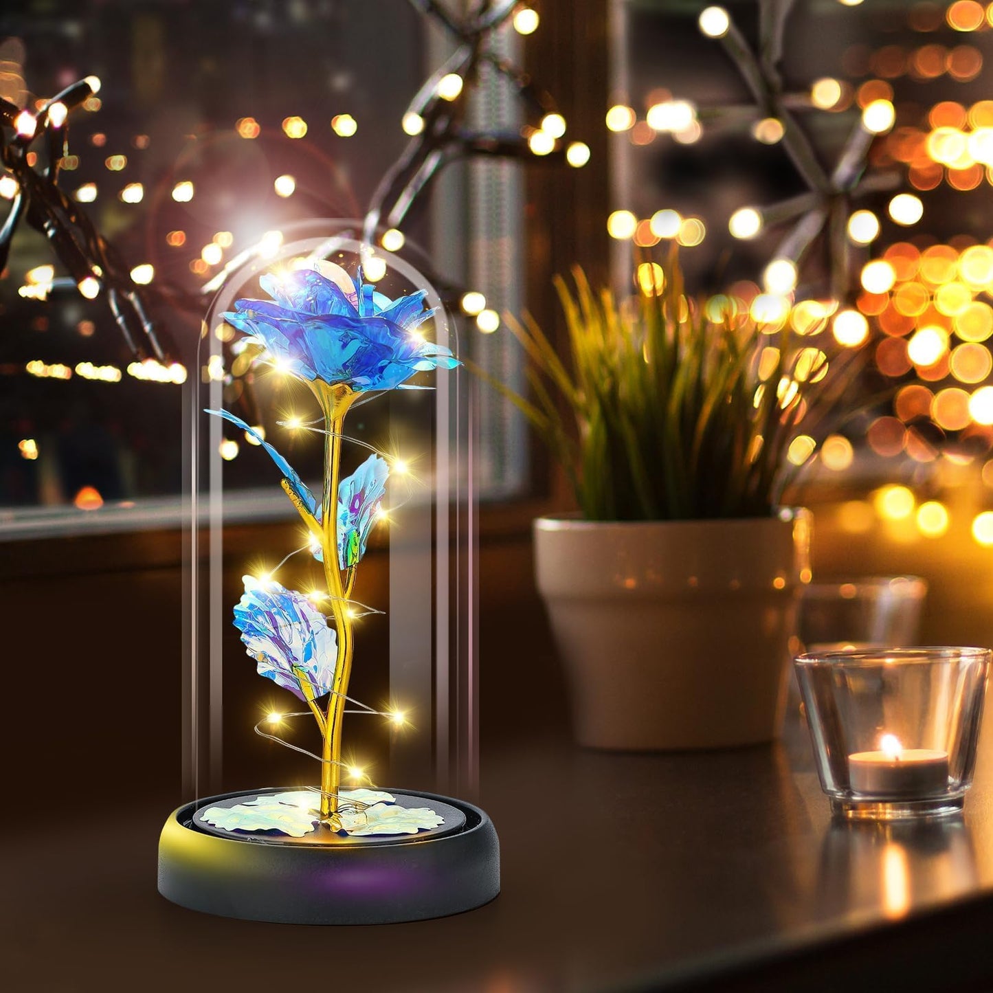 Otlonpe Mothers Day Flowers Gifts for Mom from Daughter Son, Preserved Forever Glass Light Up Rose Gifts for Grandma Wife Women Girlfriend Sister, Teacher Appreciation Graduation Gift for Her (Blue)