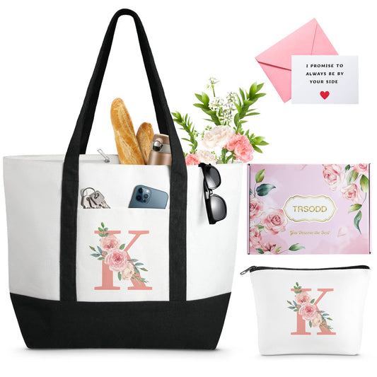 TRSODD Mothers Day Gifts for Mom Monogram Large Tote Bag and Makeup Bag Birthday Gifts for Women Wife Grandma Daughter Sister Friends K