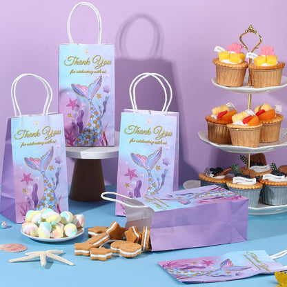 Fumete 20 Pcs Mermaid Gift Bags Mermaid Party Favor Bags Thank You Goodie Candy Treat Containers with Handles for Birthday Baby Shower Party Decoration Supplies(Mermaid Tail)