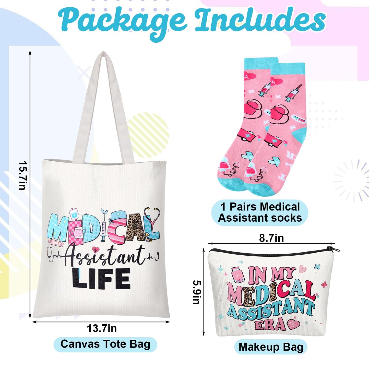 Glitopper 3 Pcs End of Year Medical Assistants Gift Set for Women Canvas Bags Socks Nurse Week End of Year Gift(Medical Assistant)