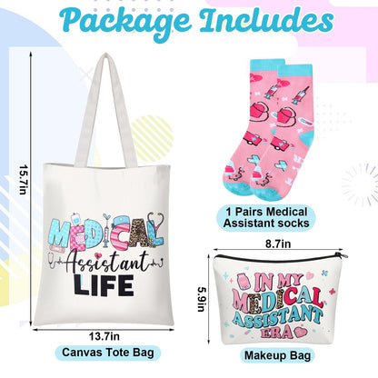 Glitopper 3 Pcs End of Year Medical Assistants Gift Set for Women Canvas Bags Socks Nurse Week End of Year Gift(Medical Assistant)