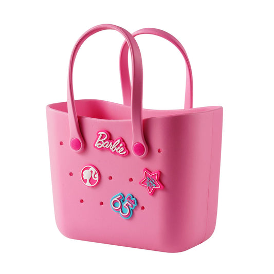 MINISO Barbie Tote Bag, Reusable Small Rubber Waterproof Bag, Cute Design Practical And Portable Handbag for Work Travel (PINK)