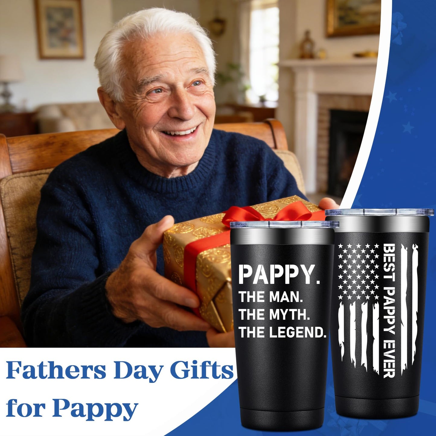 BIRGILT Pappy Fathers Day Gift - Best Pappy Gifts from Grandkids - 20oz Tumbler Cup