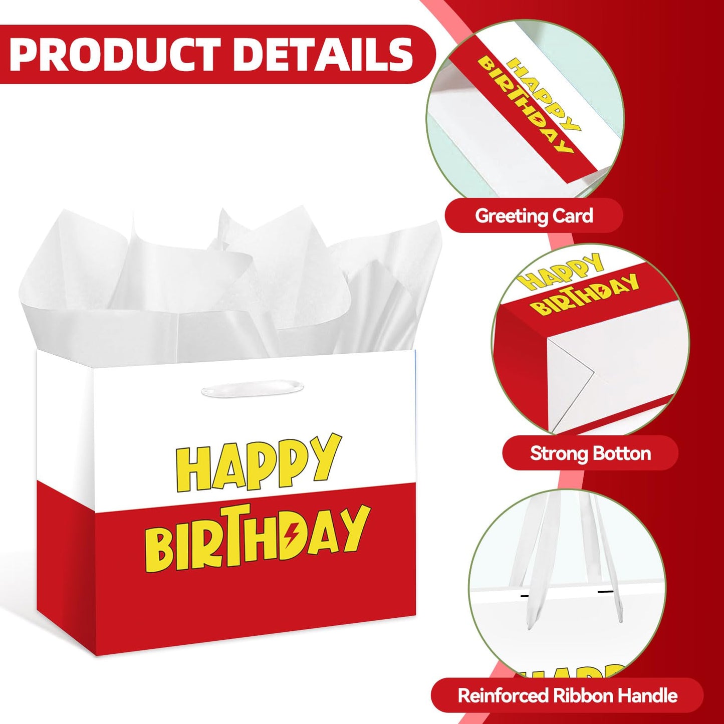 HSKMAKE Cartoon Animation Birthday Gift Bag Large Red White Party Favors Goodie Bag Cartoon Animation Happy Birtthday Gift Bag With Greeting Card Tissue Paper For Party Supplies