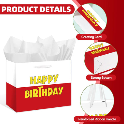 HSKMAKE Cartoon Animation Birthday Gift Bag Large Red White Party Favors Goodie Bag Cartoon Animation Happy Birtthday Gift Bag With Greeting Card Tissue Paper For Party Supplies