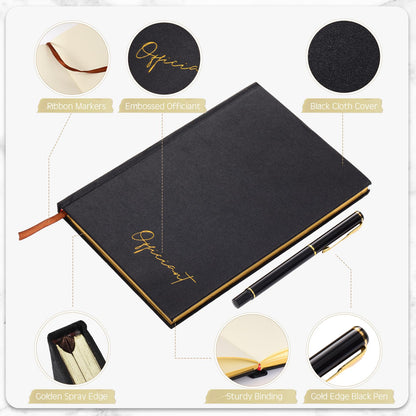 Engrowtic Black Wedding Officiant Book with Black Ink Pen 5.25 x 8.25 Inch Hardcover Journal Notebook with 192 Pages Officiant Gift Pastor Gift for Wedding Ceremony Sermon Minister (Classic)