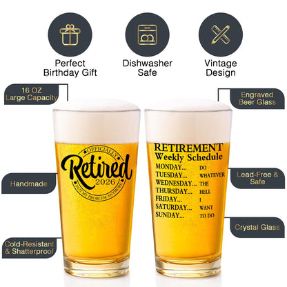 Retirement Gifts for Men 2026 - Retirement Beer Glass with Stone Coasters, Bottle Opener, Funny Beer Glass Unique Gift For Dad, Grandpa, Friends, Family