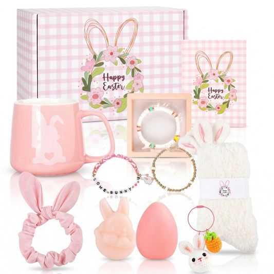 Teen Easter Basket Stuffers for Teen Girls & Women 11 pieces – Bunny Gift Set with Easter Tumbler, Coffee Mug & Bracelet, Cute Spring Gifts