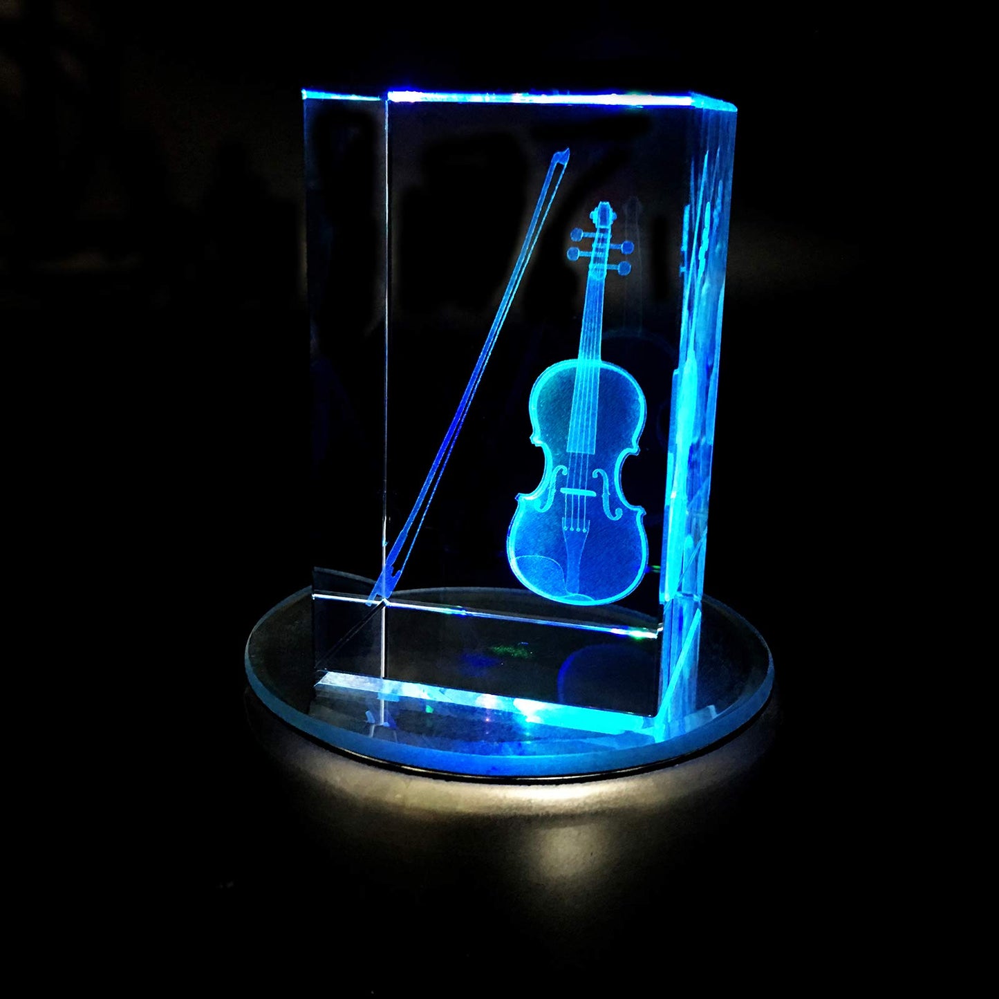 XINDAM 3D Violin Paperweight Laser Etched in Crystal Glass Cube Music for Graduation Christmas Birthday Valentine's Day