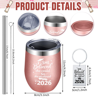 Gerrii 3 Pcs Masters Graduation Gift Set She Believed She Could So Mastered It 2026 Insulated Tumbler 12 oz Acrylic Heart Decor Keychain Graduation Master Degree Christmas Gift for Women(Master)