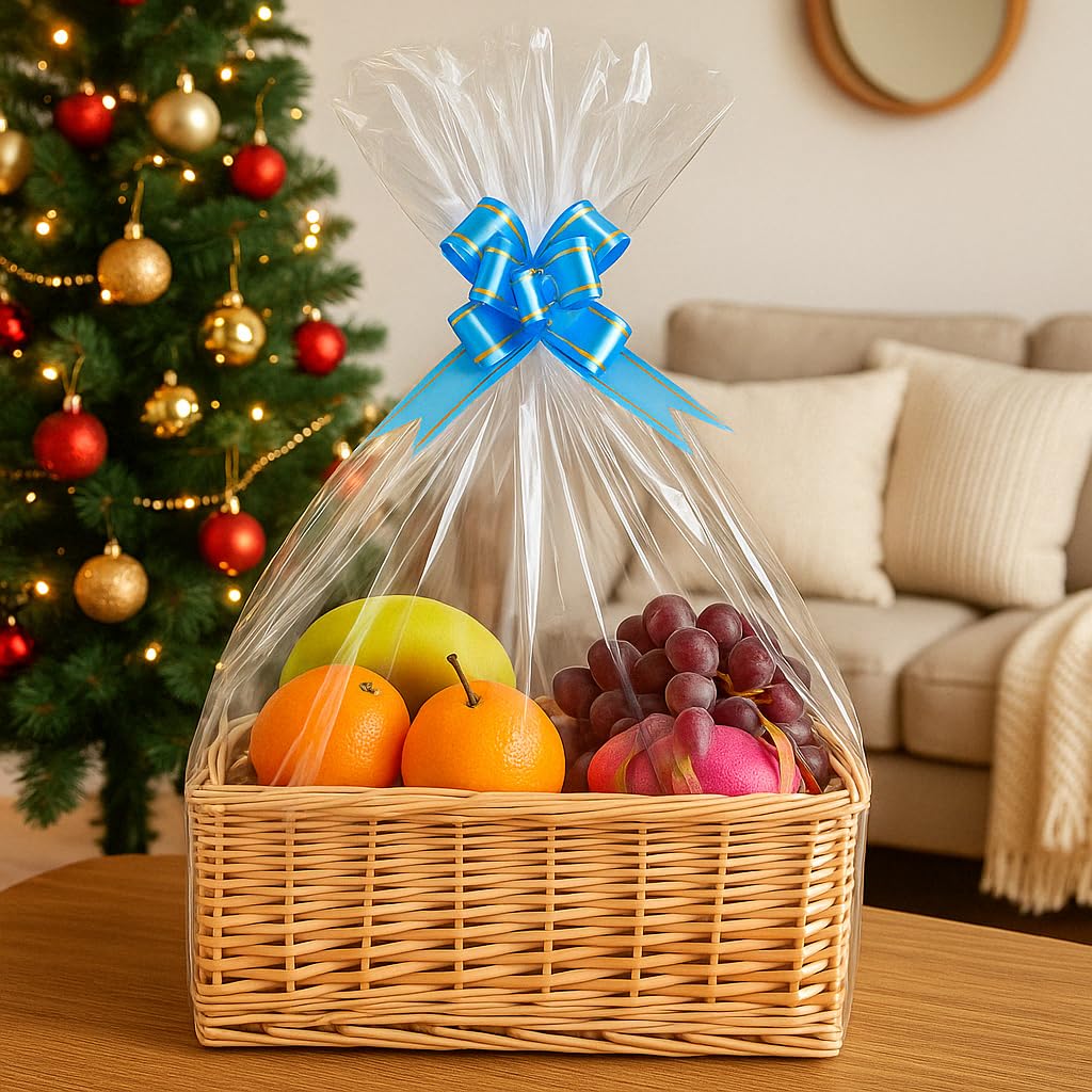 Petutu 15 Pack Large Clear Cellophane Gift Bags for Baskets (24"x30") – 2 Mil Thick Basket Wrap for Gift Packaging, Transparent Wrapping for Christmas, Weddings, Baby Showers, Birthdays & More