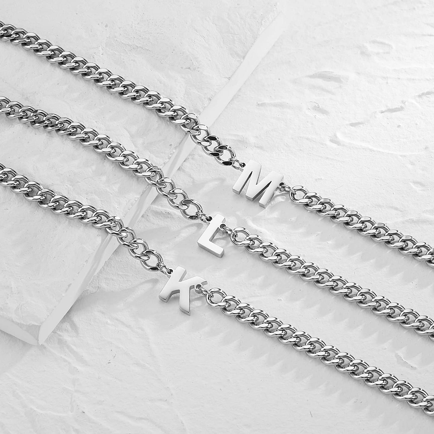 DuoDiner Graduation Gifts-Initial A-Z Cuban Link Chain Necklaces for Men Boys Letter Pendant Stainless Steel 6.5mm 18+2 Inches,Jewelry Gifts