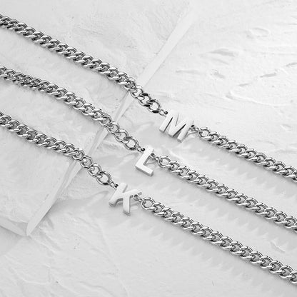 DuoDiner Graduation Gifts-Initial A-Z Cuban Link Chain Necklaces for Men Boys Letter Pendant Stainless Steel 6.5mm 18+2 Inches,Jewelry Gifts