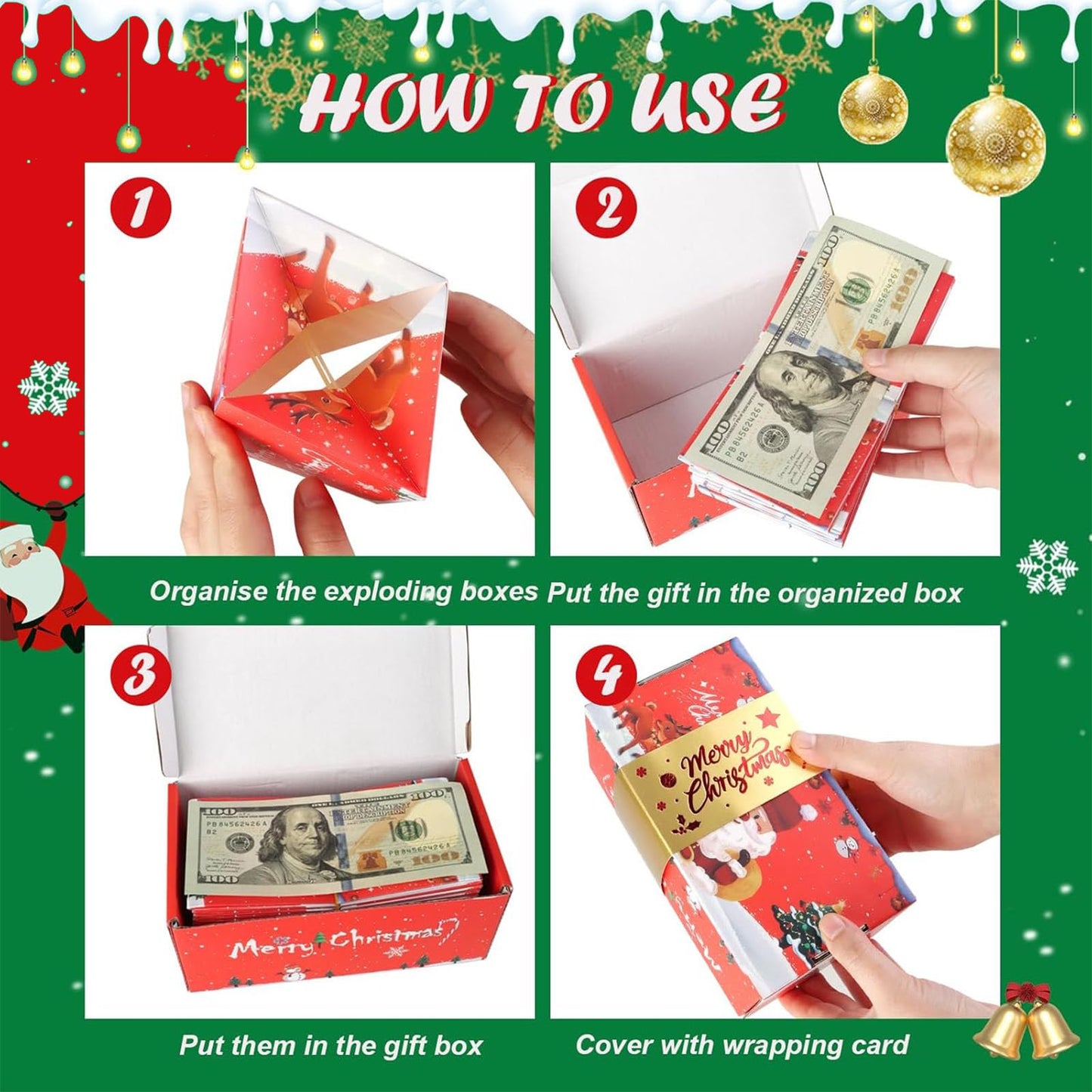 Surprise Gift Boxes for Money(18 Bounces), 2025 Newly Folding Pop-Up Explosion Box for Christmas Birthday Anniversary Valentine (Red)