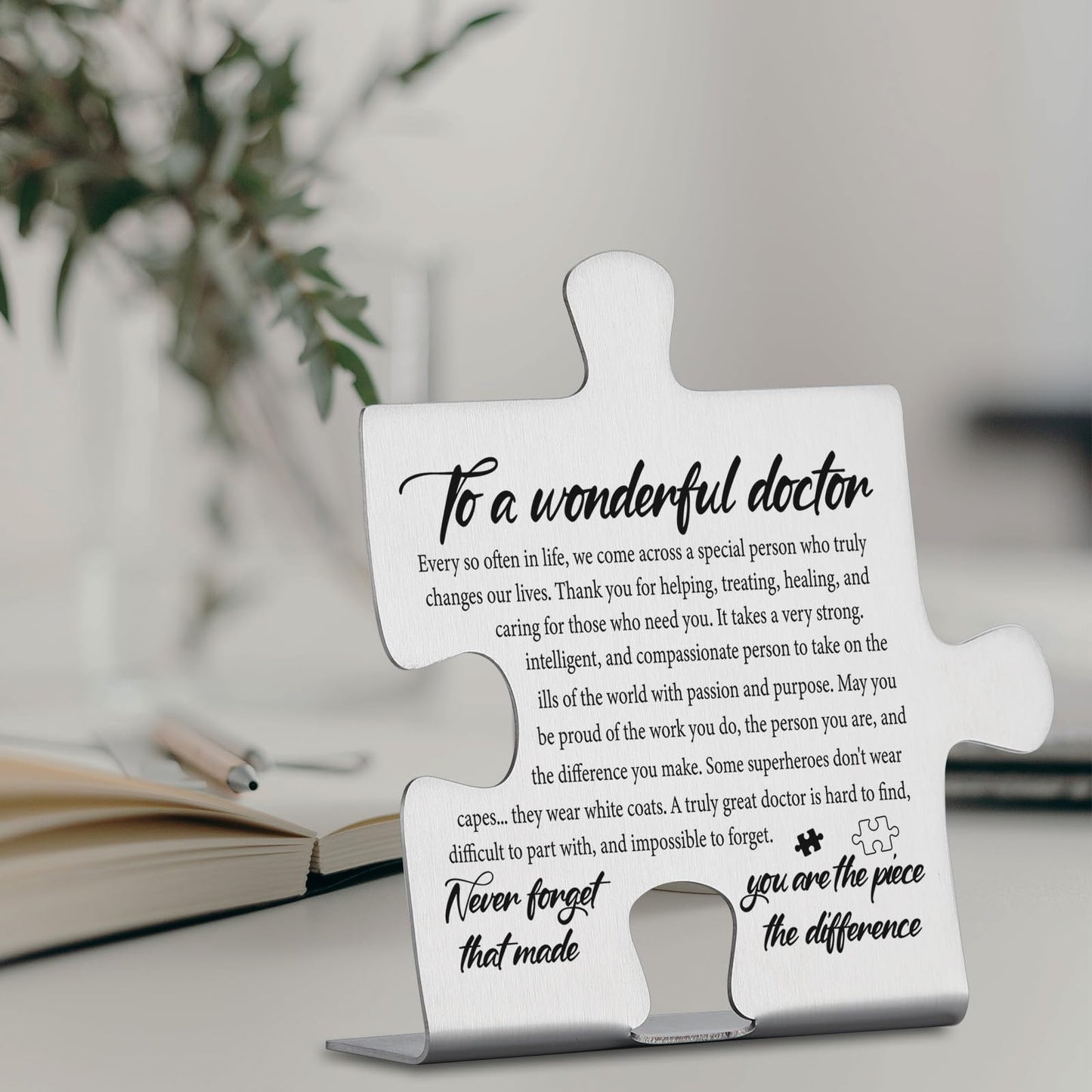 To A Wonderful Doctor Appreciation Gifts, Thank You Gifts for Physician, Medical Mentor, White Coat Ceremony, Retirement Office Puzzle Piece Decorative Signs Plaques YCC18
