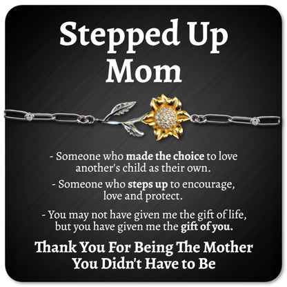Love You This Much Sentimental Stepped Up Mom 18k Gold Sunflower Bracelet | 6.5-8" Adjustable | Meaningful Bonus Mom Gift | Birthday Gift for Stepmom | Best Stepmother | Luxury Gift Box