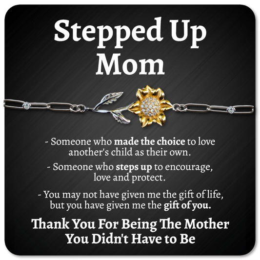 Love You This Much Sentimental Stepped Up Mom 18k Gold Sunflower Bracelet | 6.5-8" Adjustable | Meaningful Bonus Mom Gift | Birthday Gift for Stepmom | Best Stepmother | Luxury Gift Box