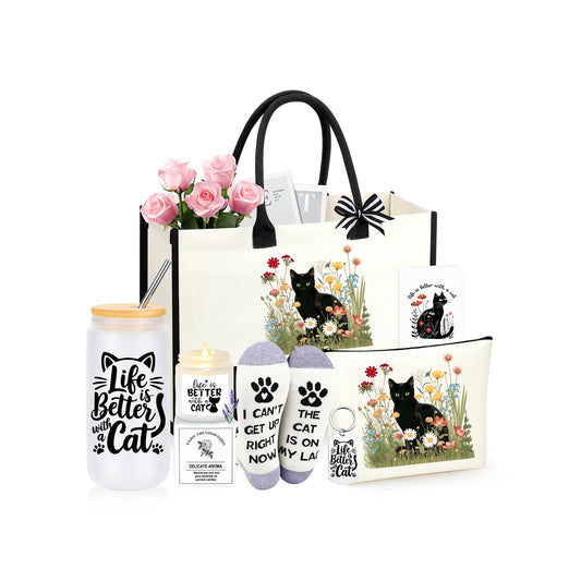 Black Cat Lover Themed Gifts for Women, Gifts for Cat Lovers Women Set of 7
