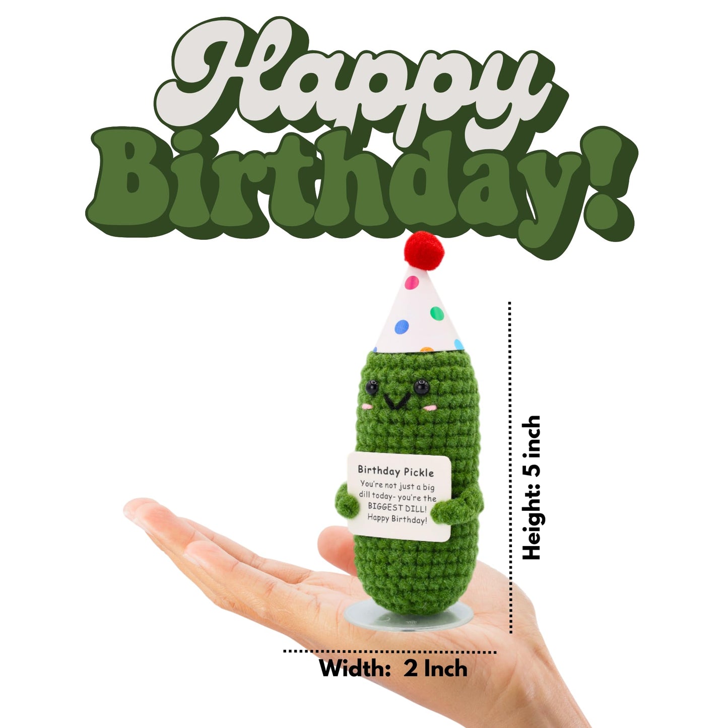 Birthday Pickle with Stand. Emotional Support Crochet Gift. Happy Birthday Gifts for Women, for Her. Present for Mom. Funny Gag Gift for Friends.
