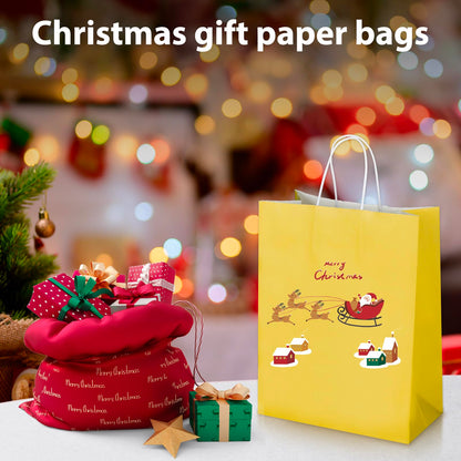 Oikss 50 Pack 10x5x13 Yellow Kraft Paper Bags with Handles Bulk for Birthday Party Favors Grocery Retail Shopping Business Goody Recycled Craft Gift Bags (Large Size, 50 Count)